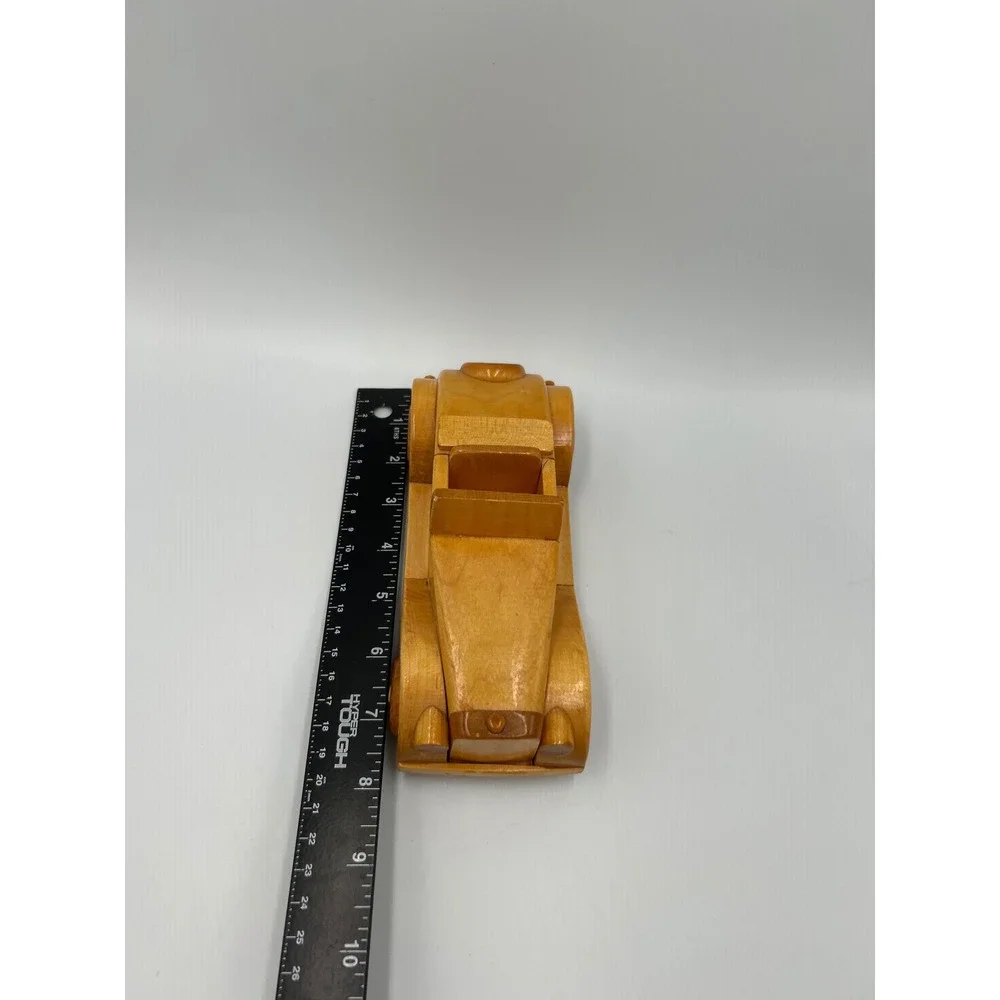 Vintage Handcrafted Wooden Convertible Roadster Model Car Natural Finish Toy